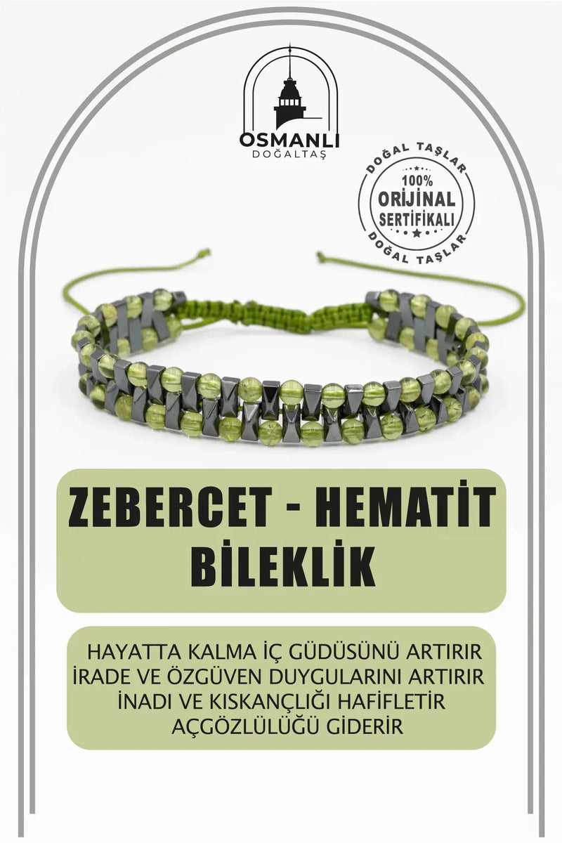 Zebercet-Hematit Doğal Taş Erkek Makrome Bileklik