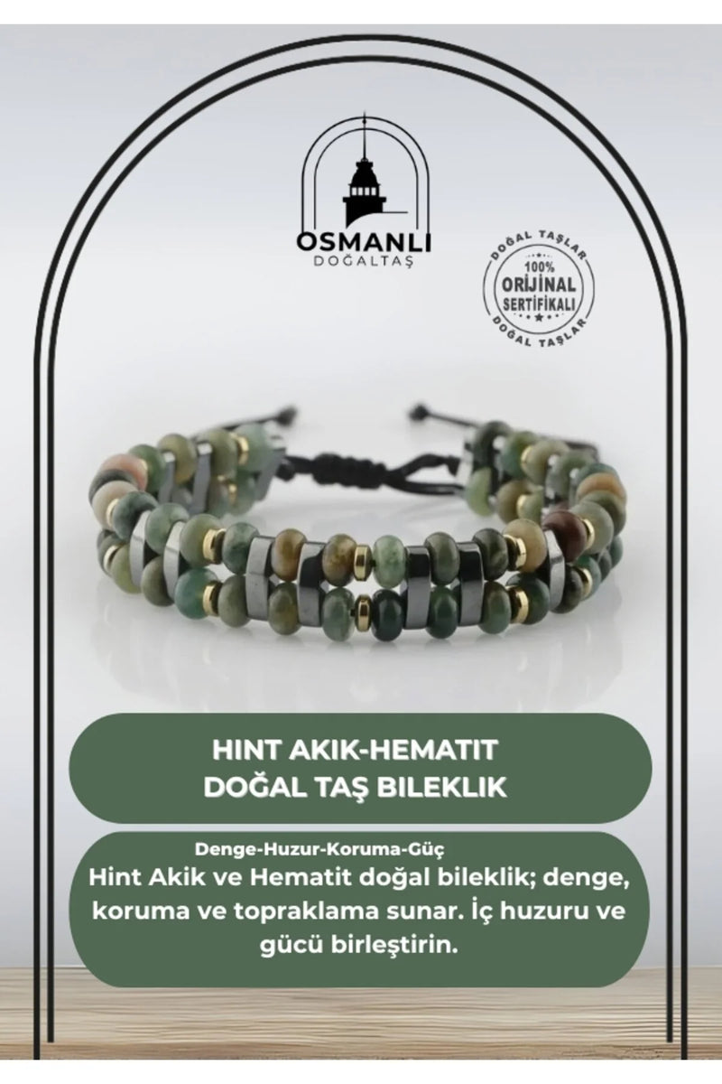 Hint Akik-Hematit Doğal Taş Bileklik