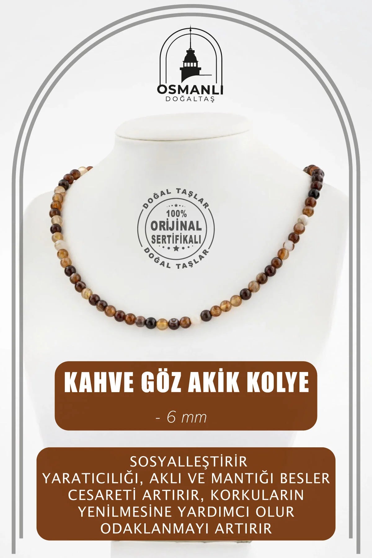 Kahve Göz Akik 6 mm Dizi Doğal Taş Kolye