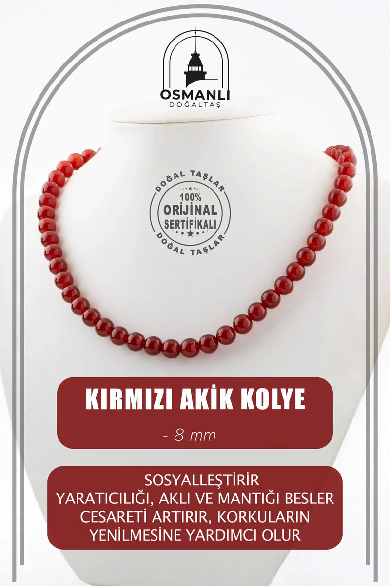 Kırmızı Akik 8 mm Dizi Doğal Taş Kolye
