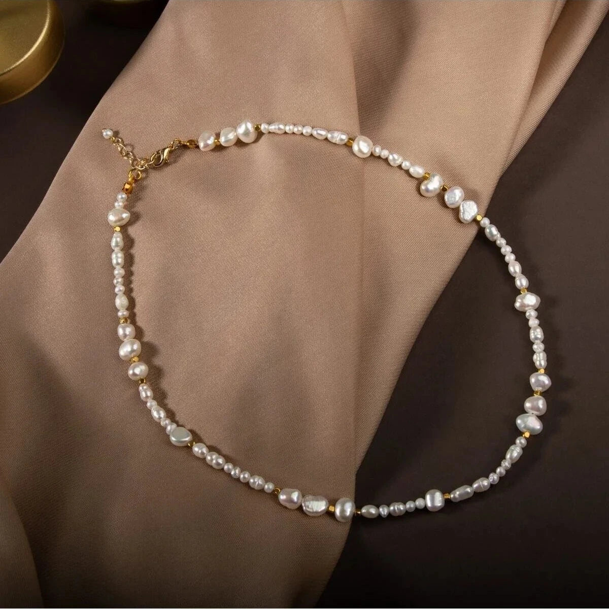 İnci Altın Kaplama Doğal Taş Kolye