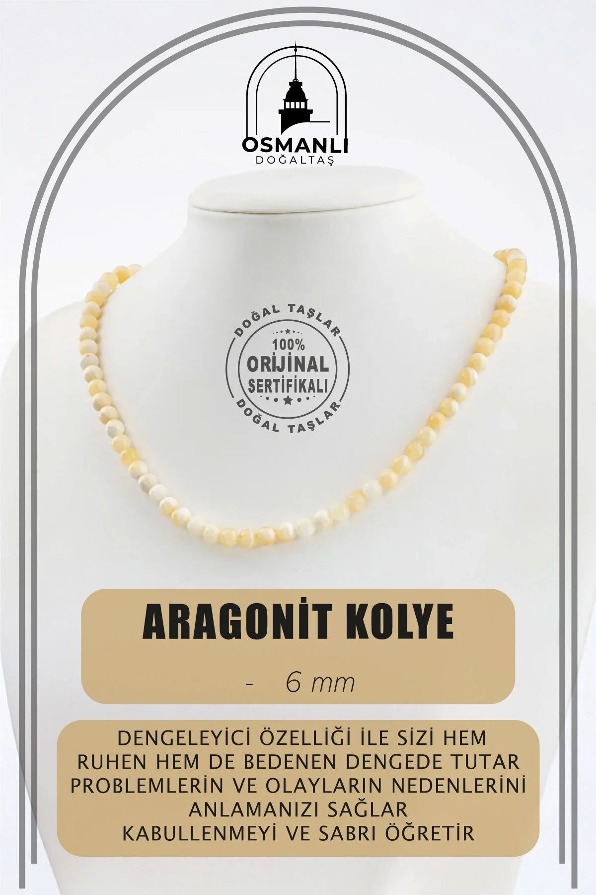 Aragonit 6 mm Dizi Doğal Taş Kolye