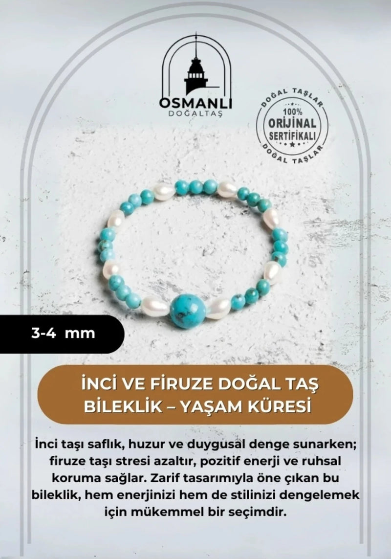 Sertifikalı Osmanlı İnci ve Firuze Doğal Taş Bileklik – Dişil Enerji