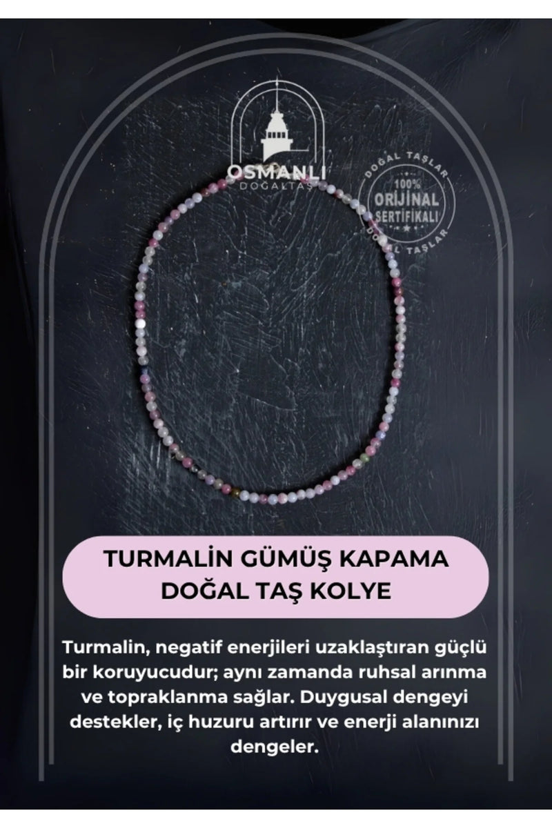 Sertifikalı Turmalin Gümüş Kapama Doğal Taş Kolye