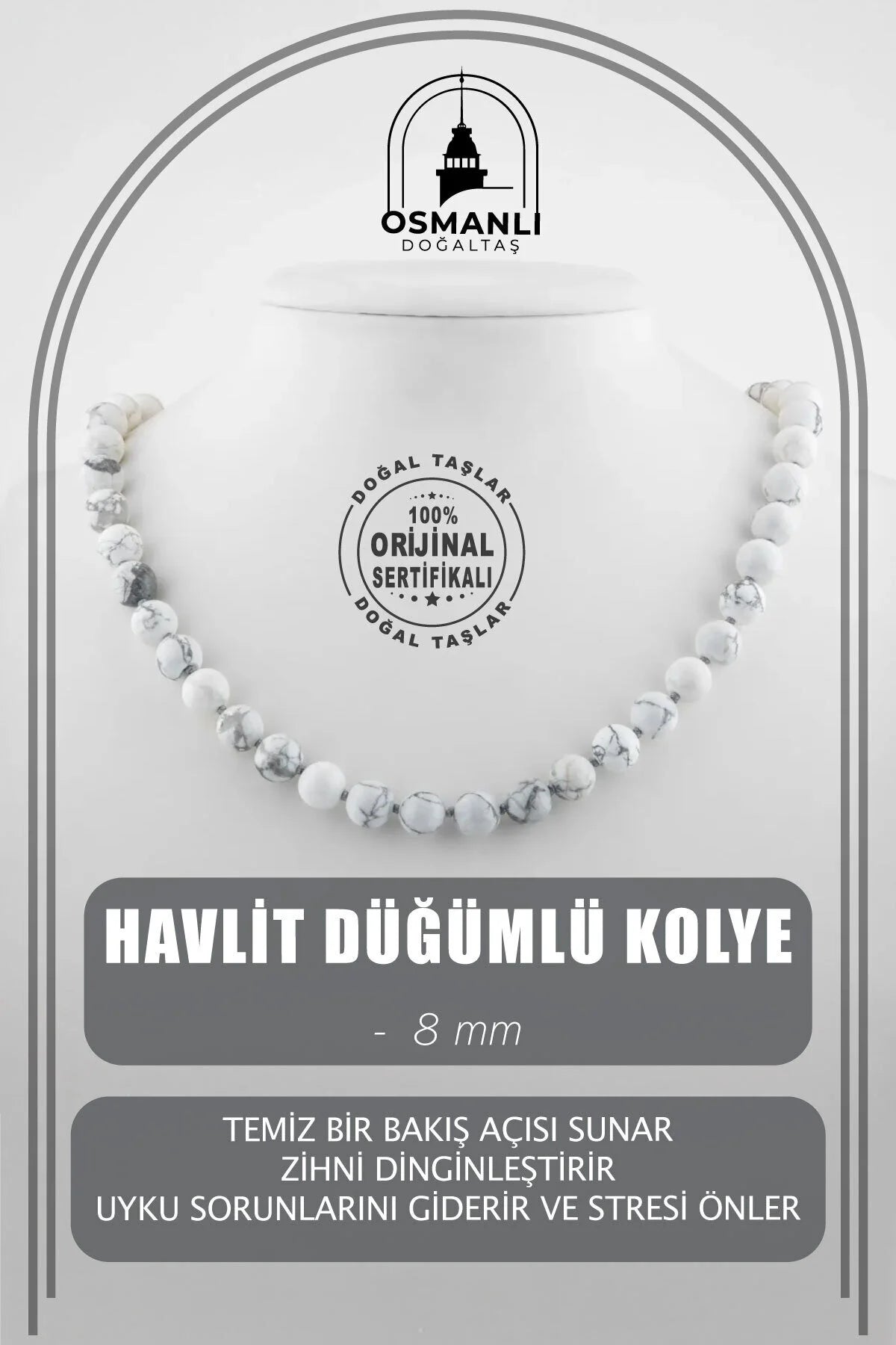 Havlit 8 mm Düğümlü Doğal Taş Kolye