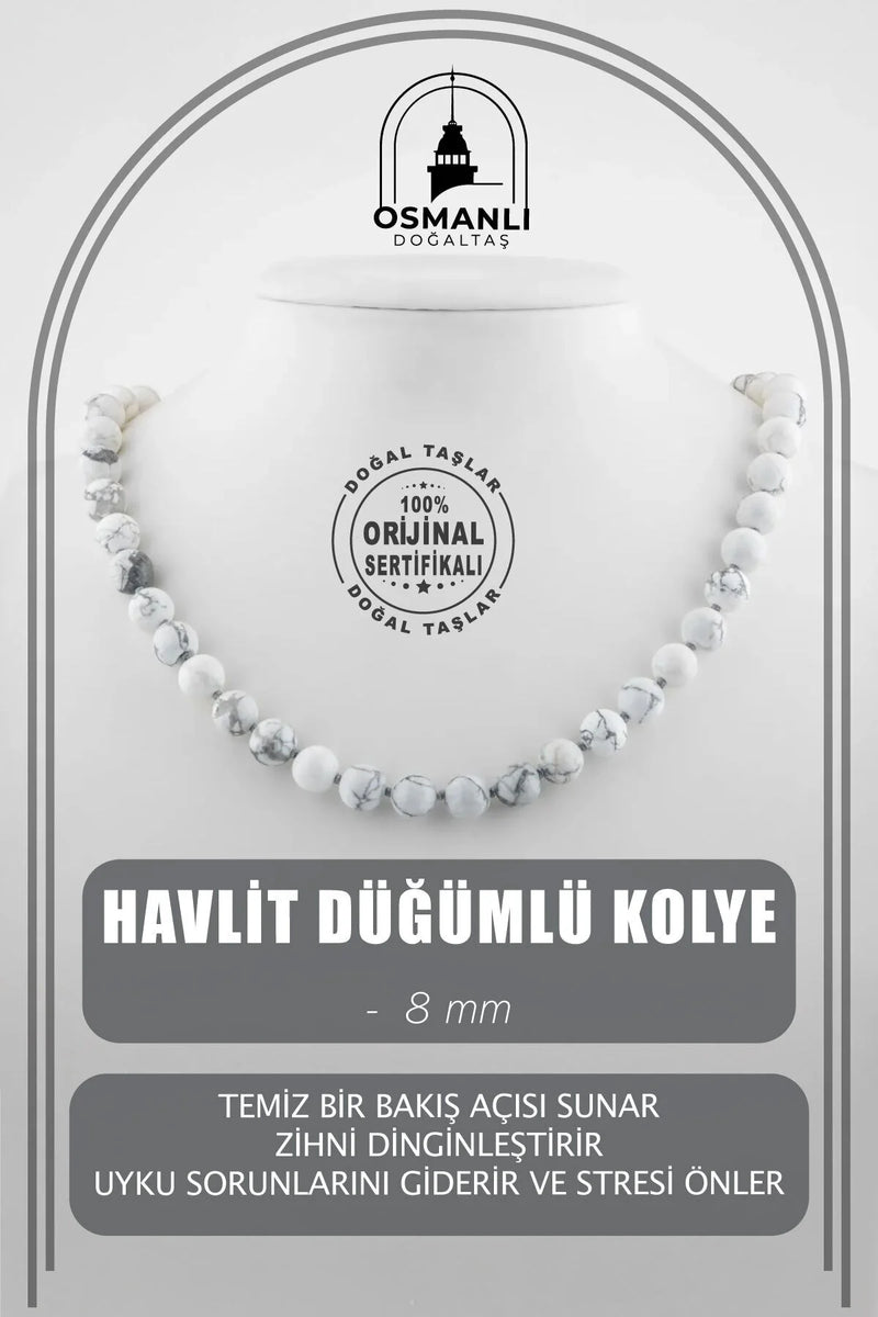 Havlit 8 mm Düğümlü Doğal Taş Kolye