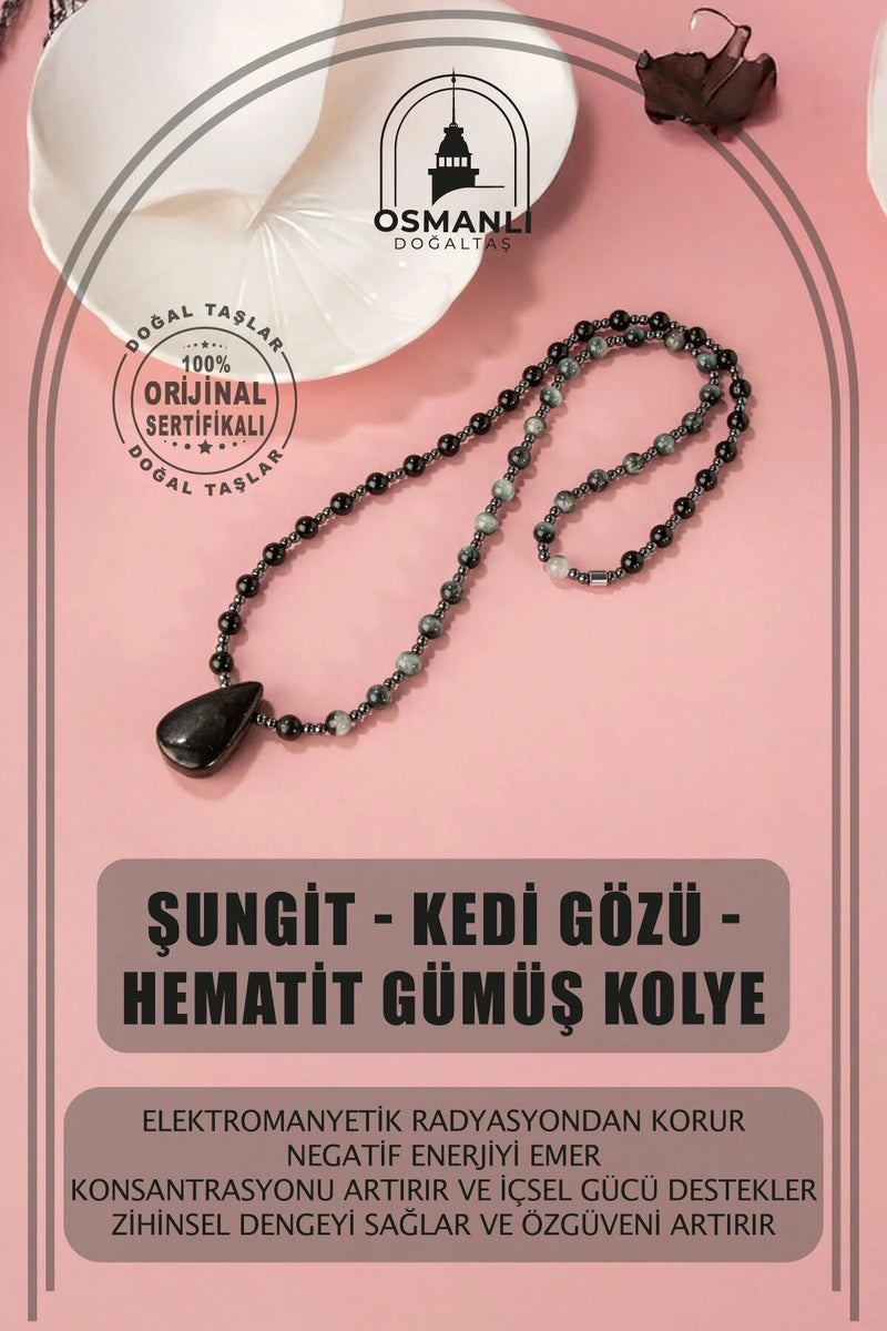 Şungit-Kedi Gözü-Hematit Doğal Taş Kolye