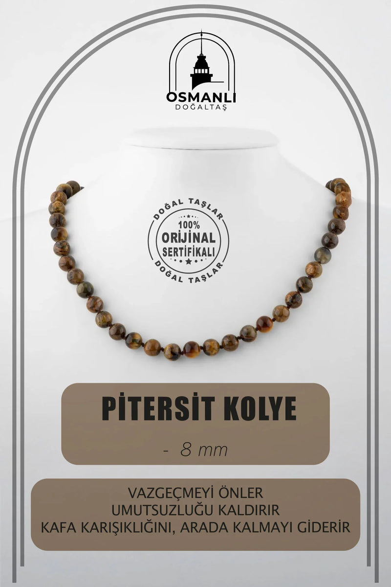 Pitersit 8 mm Düğümlü Doğal Taş Kolye