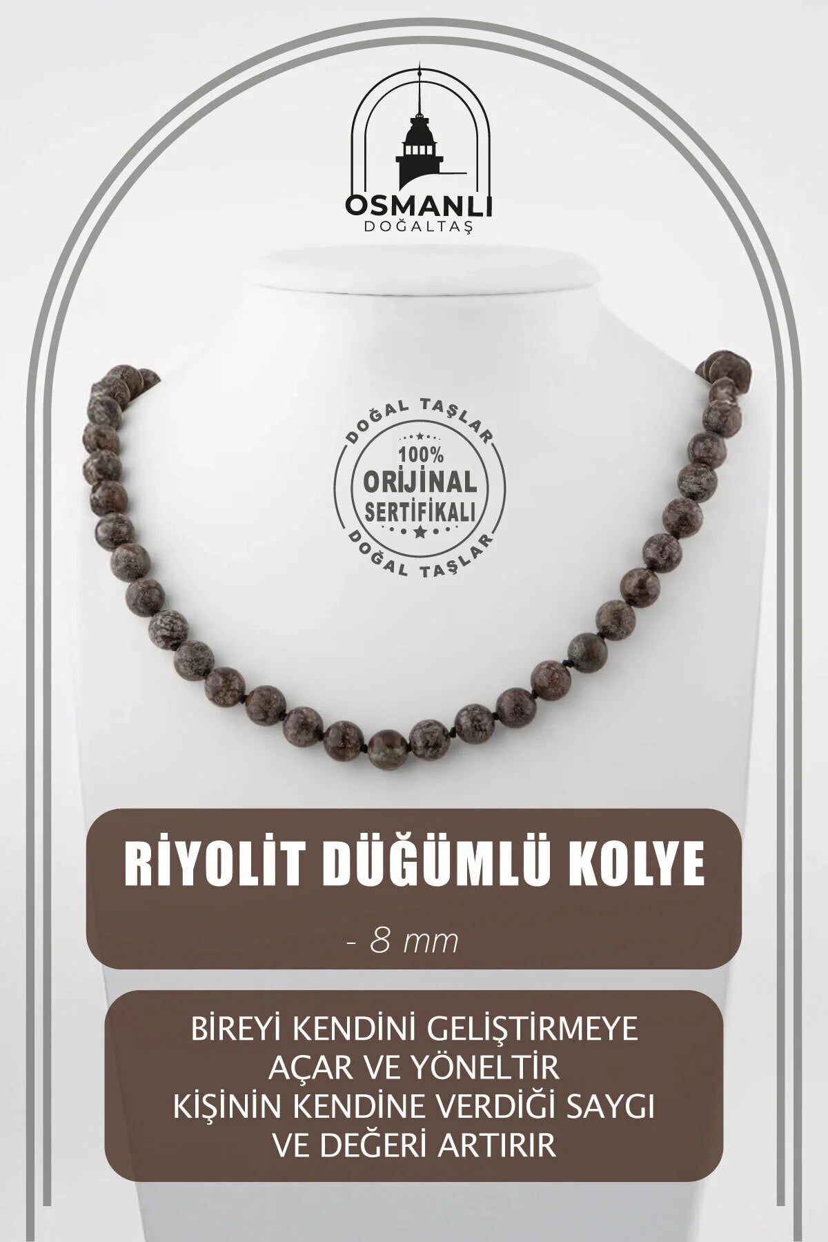 Riyolit 8 mm Düğümlü Doğal Taş Kolye
