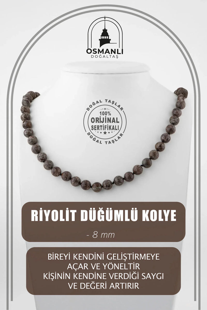 Riyolit 8 mm Düğümlü Doğal Taş Kolye