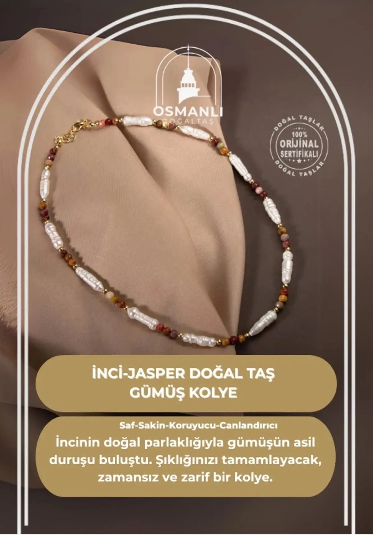 İnci-Jasper Doğal Taş Gümüş Kolye