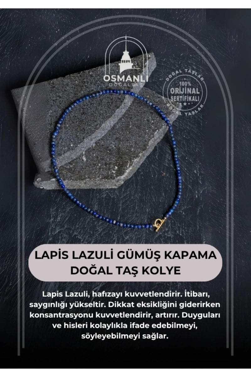 Sertifikalı Lapis Lazuli Gümüş Kapama Doğal Taş Kolye