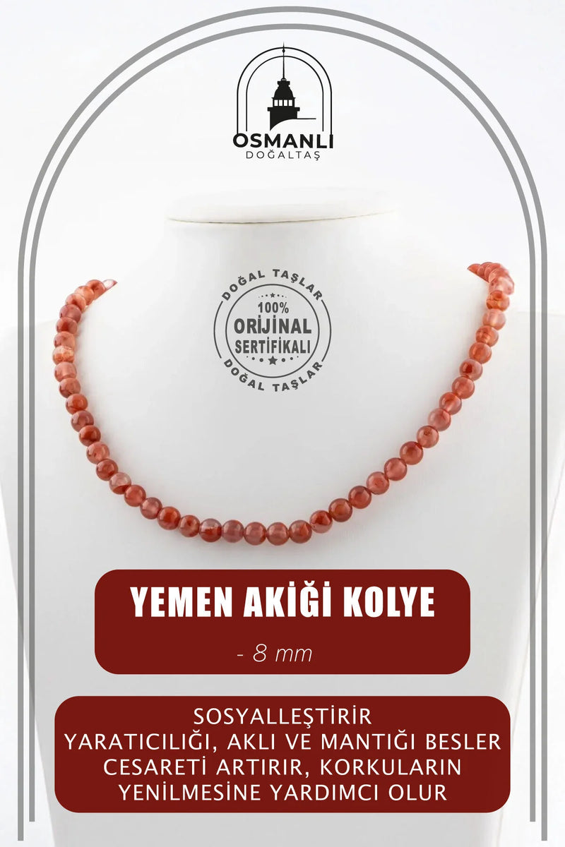 Yemen Akiği 8 mm Dizi Doğal Taş Kolye