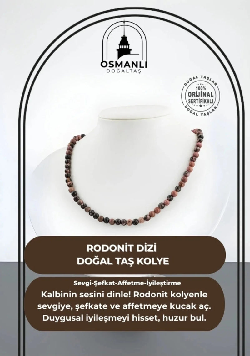 Rodonit 6 mm Dizi Doğal Taş Kolye