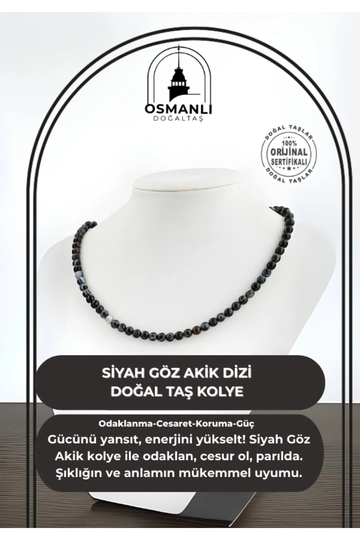 Siyah Göz Akik 6 mm Dizi Doğal Taş Kolye