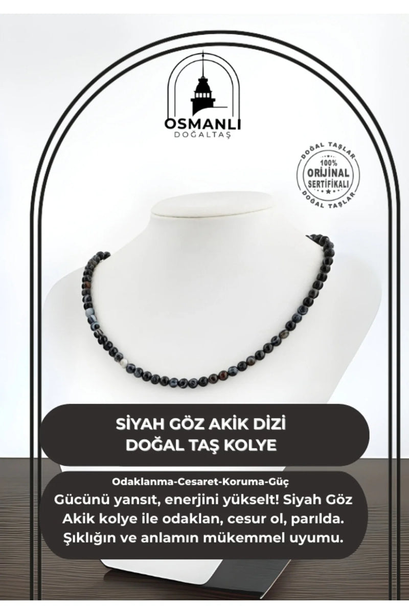 Siyah Göz Akik 6 mm Dizi Doğal Taş Kolye