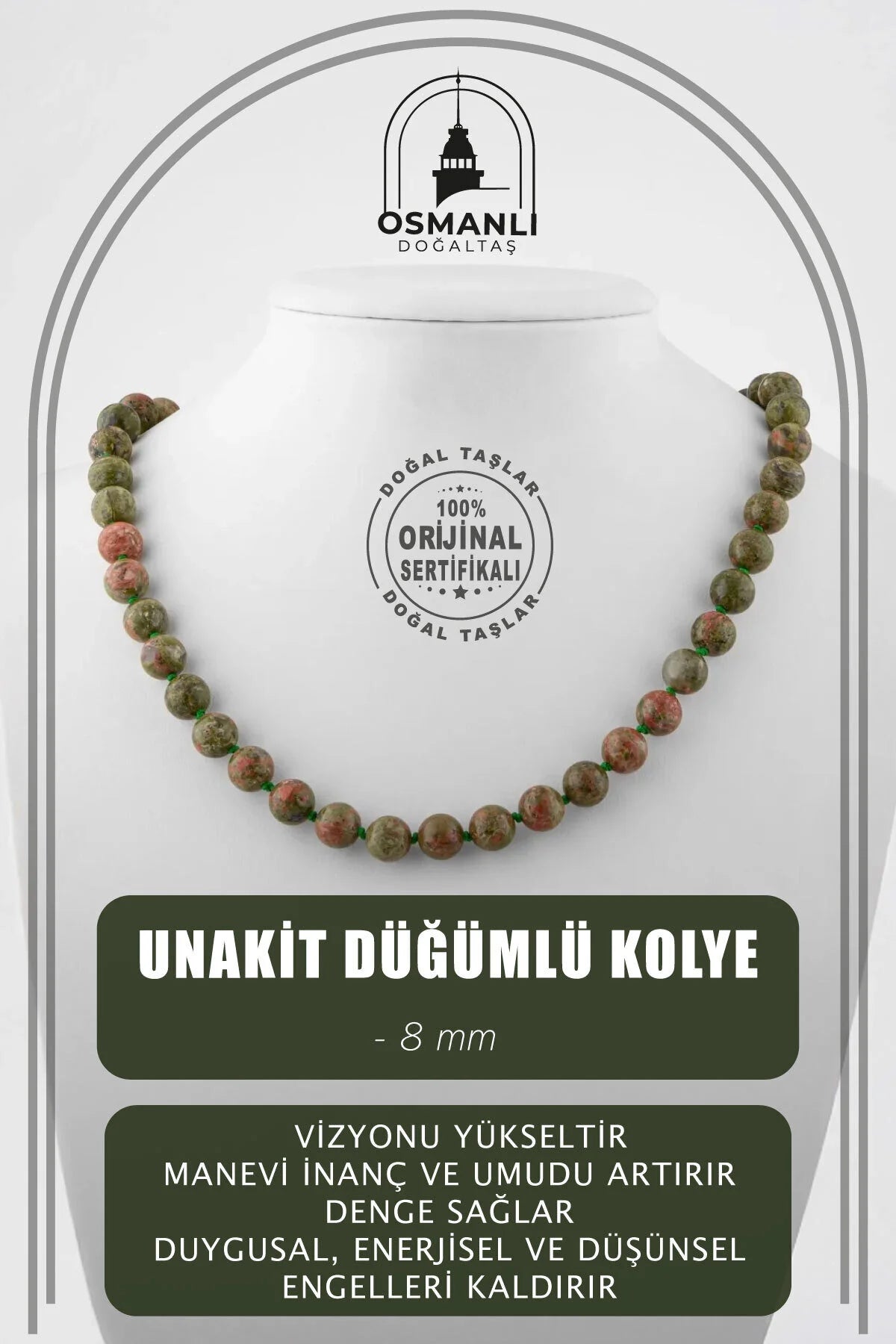 Unakit 8 mm Düğümlü Doğal Taş Kolye