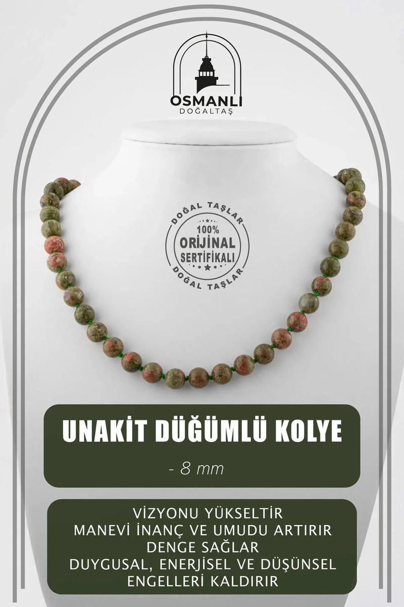 Unakit 8 mm Düğümlü Doğal Taş Kolye