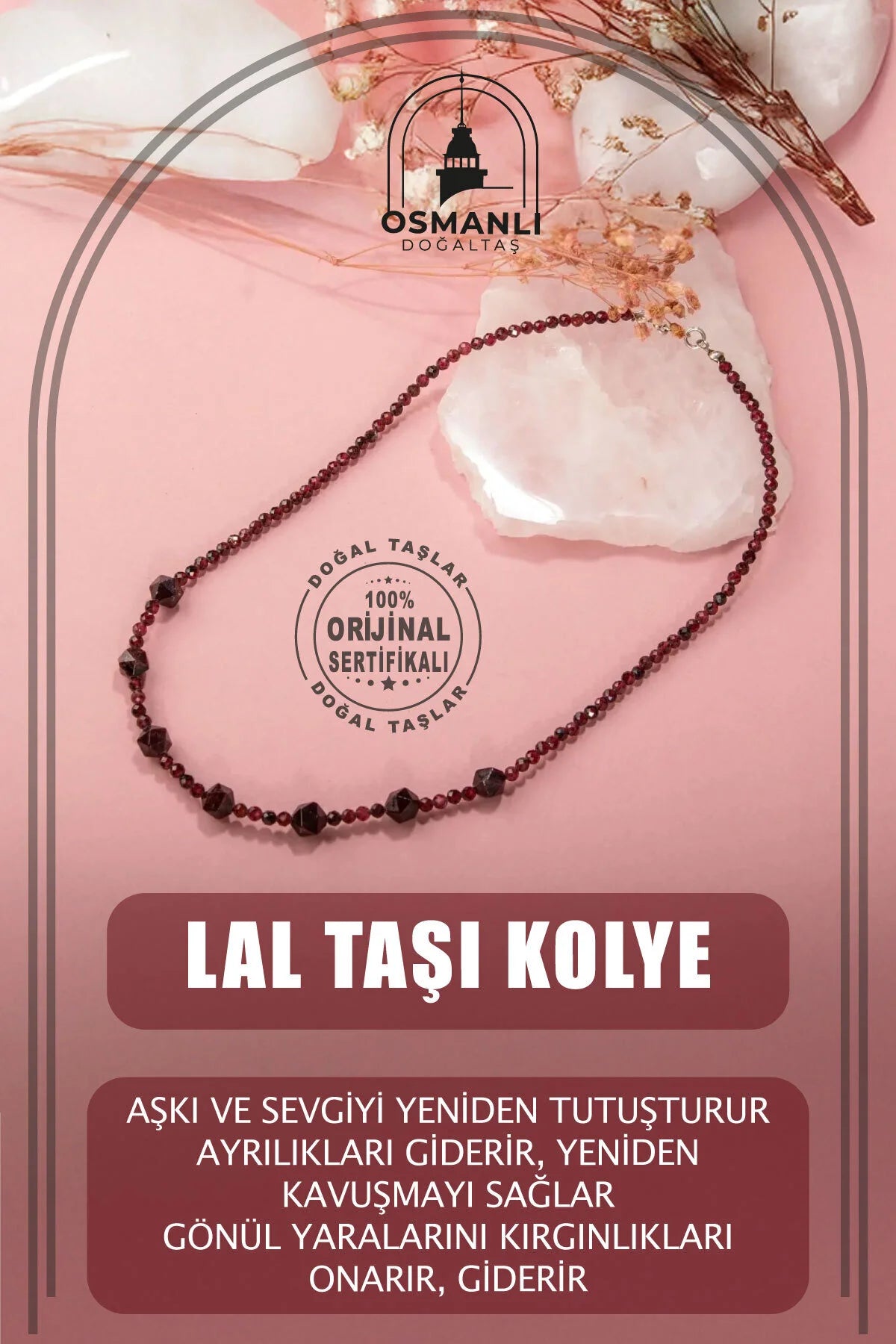 Lal Doğal Taş Gümüş Kolye