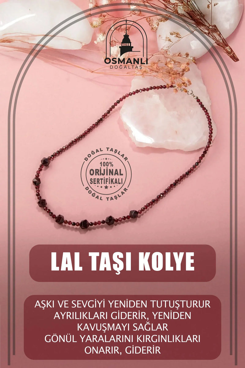 Lal Doğal Taş Gümüş Kolye