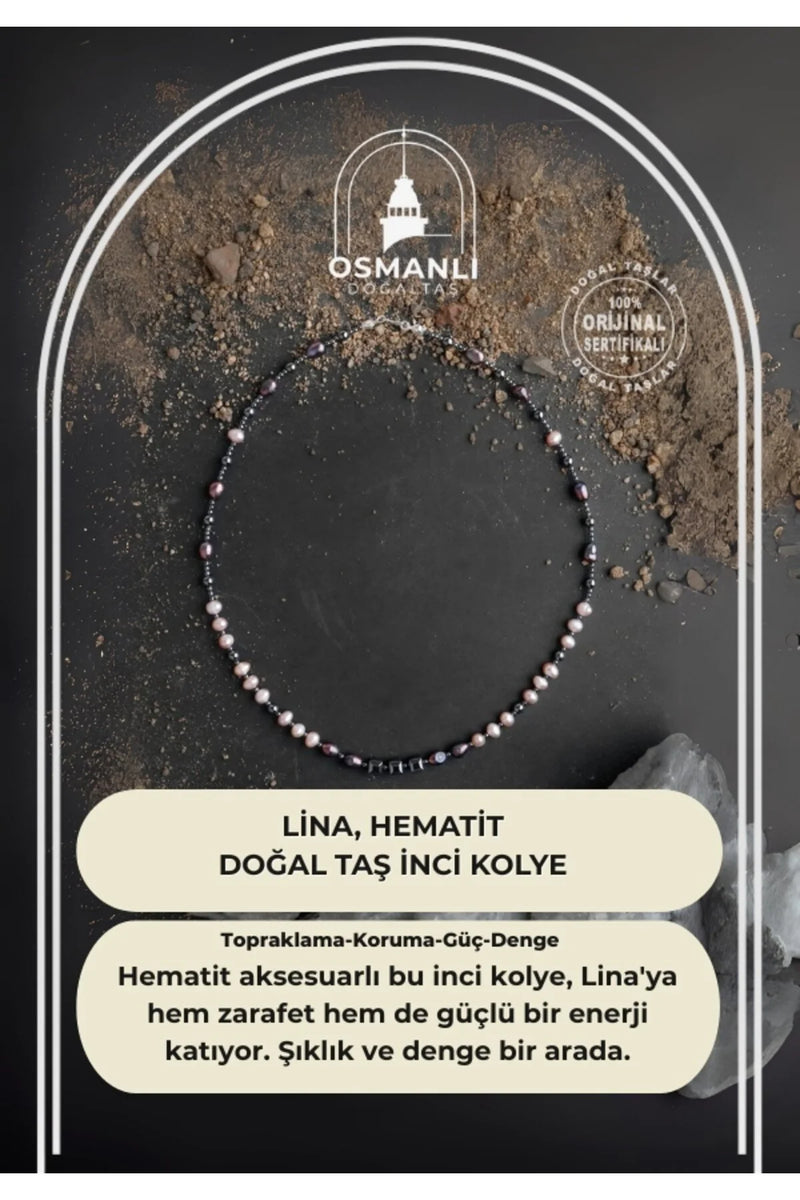 Lina, Hematit Aksesuarlı İnci Kolye