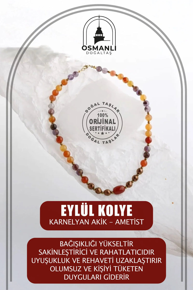 Eylül, Karnelyan Akik Ametist Doğal Taş Kolye