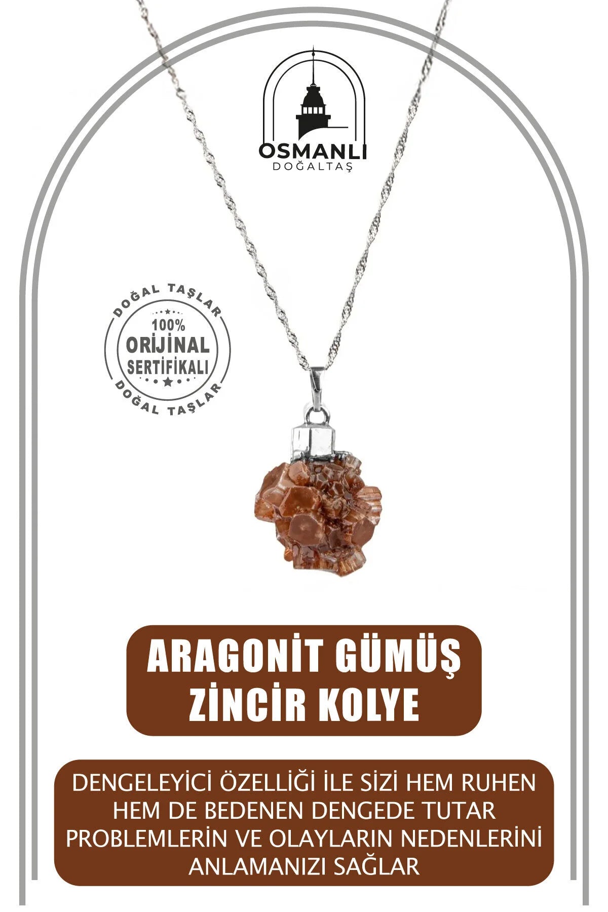 Aragonit Doğal Taş Gümüş Zincir Kolye
