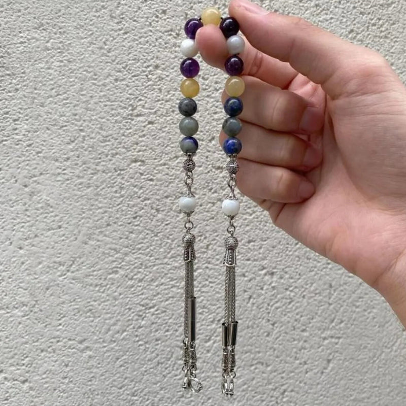 Yay Burcu Zaza Tesbih Doğal Taş Ametist, Kalsit, Labradorit, Lapis Lazuli, Sedef