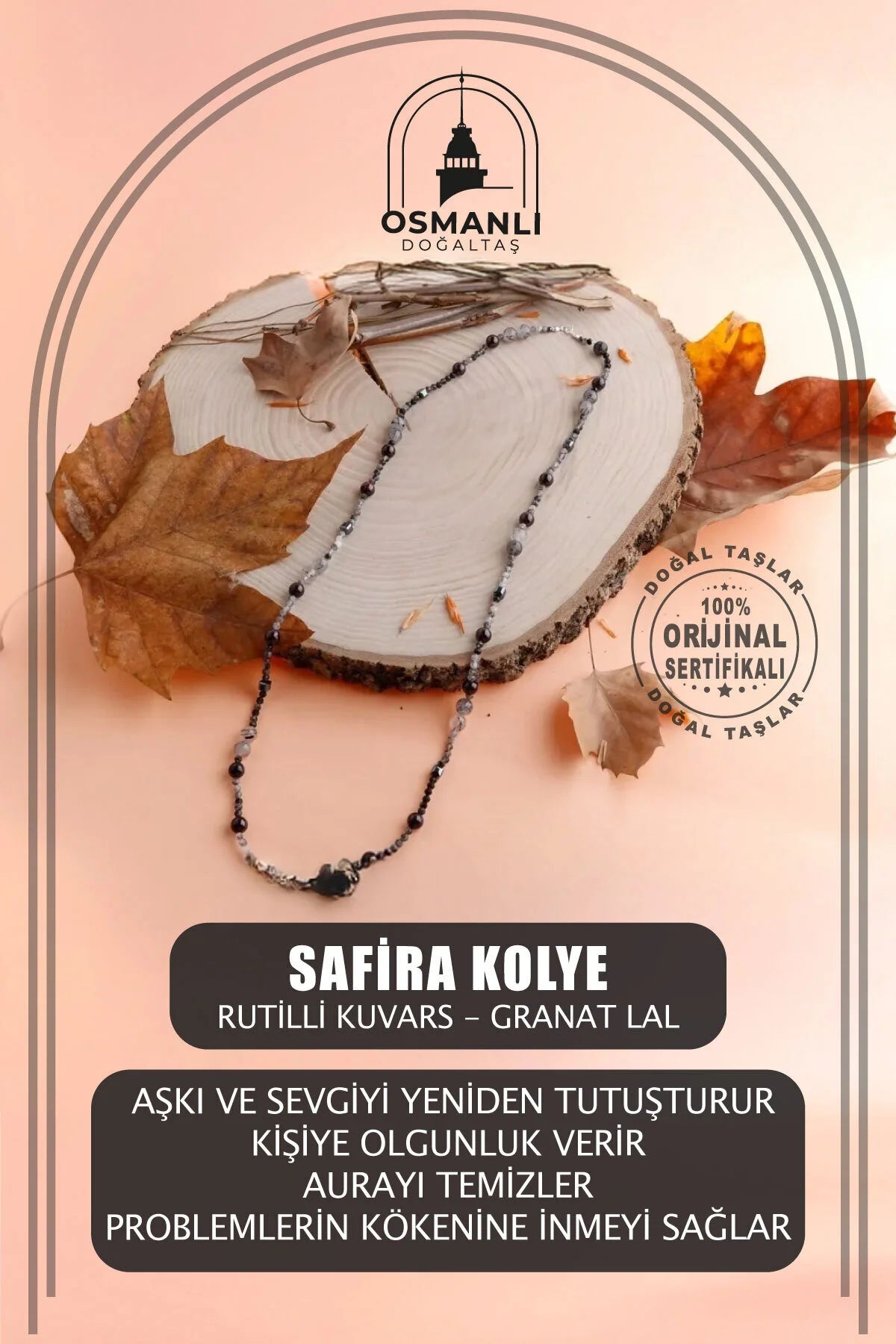 Safira, Rutilli Kuvars Granat Lal Doğal Taş Kolye