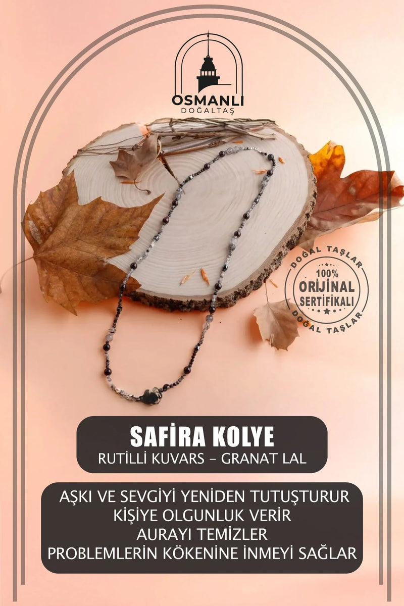 Safira, Rutilli Kuvars Granat Lal Doğal Taş Kolye