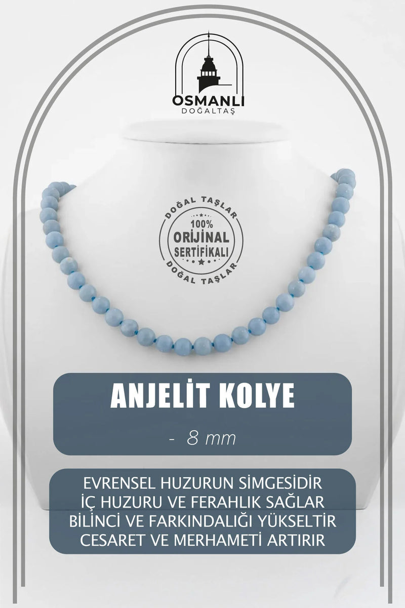 Anjelit 8 mm Düğümlü Doğal Taş Kolye