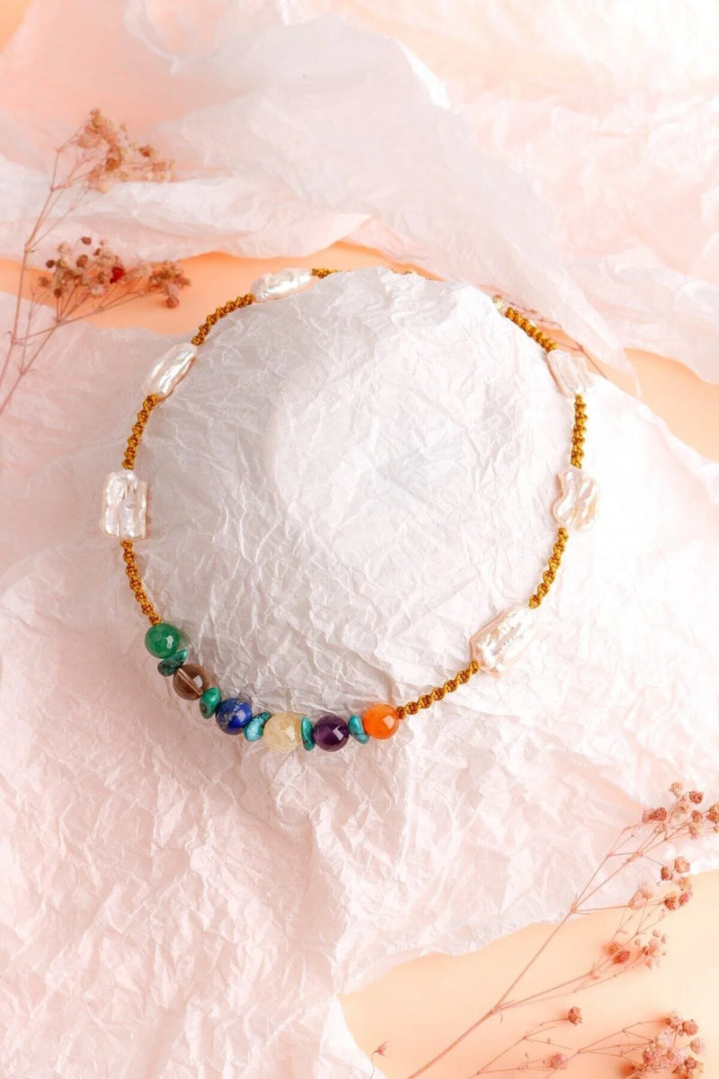Çakra İnci Kolye Ametist, Dumanlı Kuvars, İnci, Lapis Lazuli, Sitrin