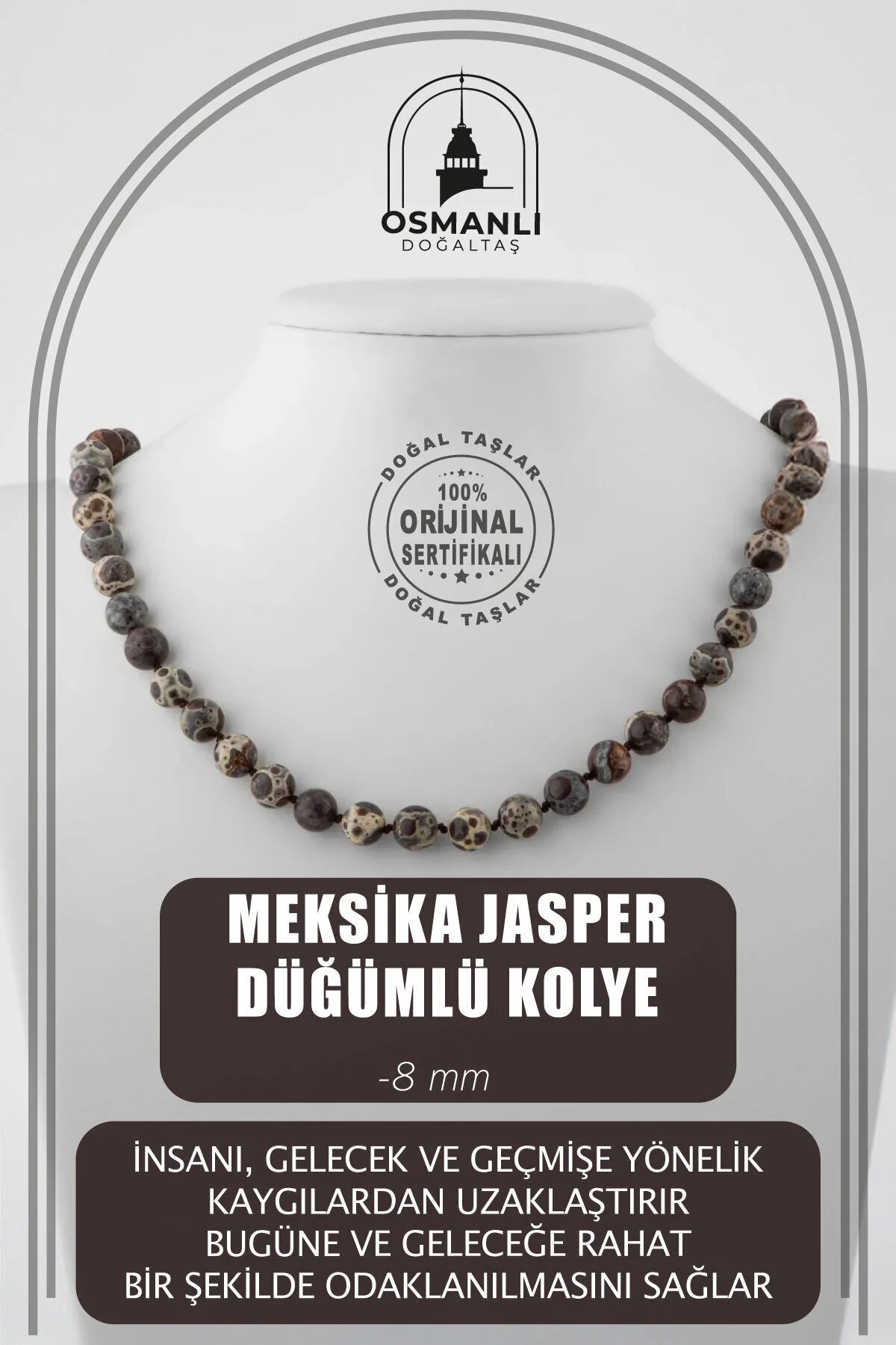 Meksika Jasper 8 mm Düğümlü Doğal Taş Kolye