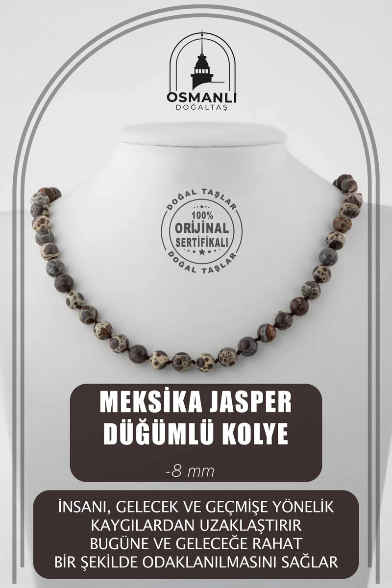 Meksika Jasper 8 mm Düğümlü Doğal Taş Kolye