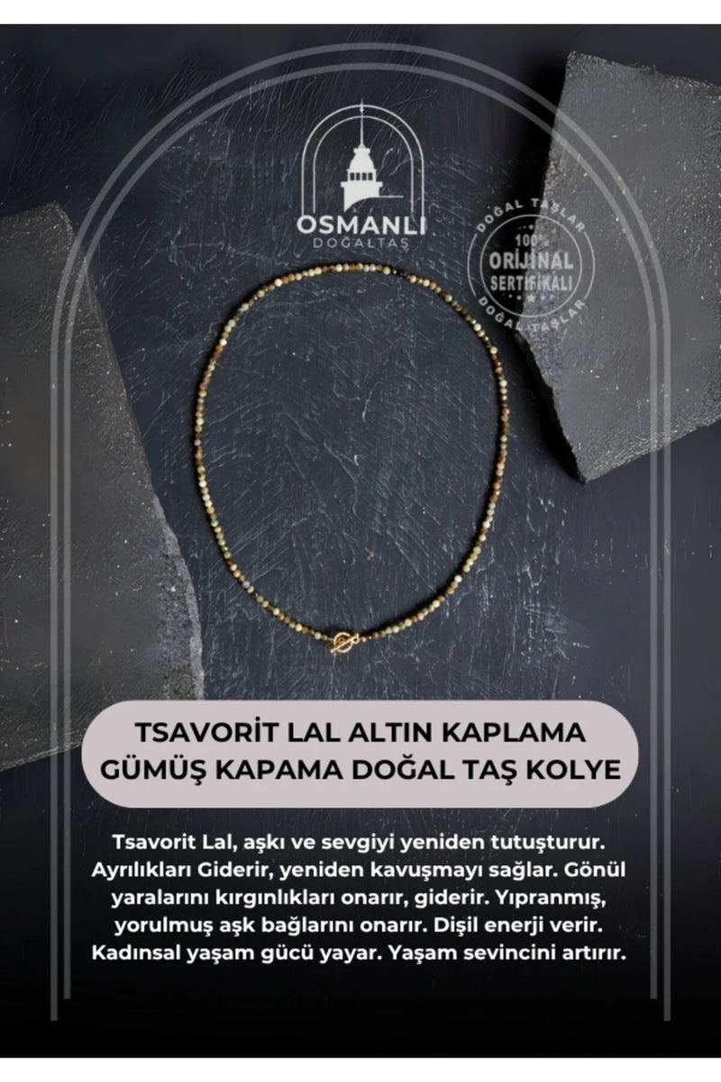 Tsavorit Lal Altın Kaplama Gümüş Kapama Doğal Taş Kolye