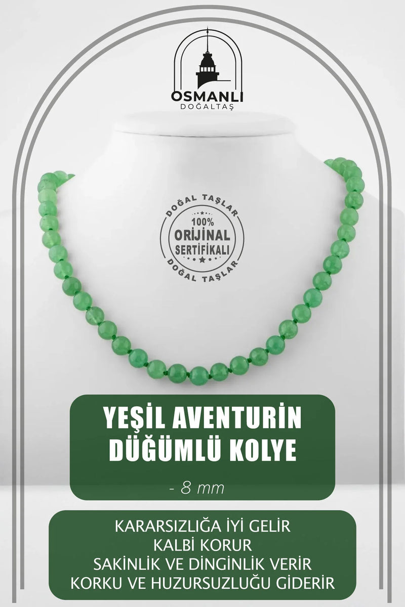 Yeşil Aventurin 8 mm Düğümlü Doğal Taş Kolye