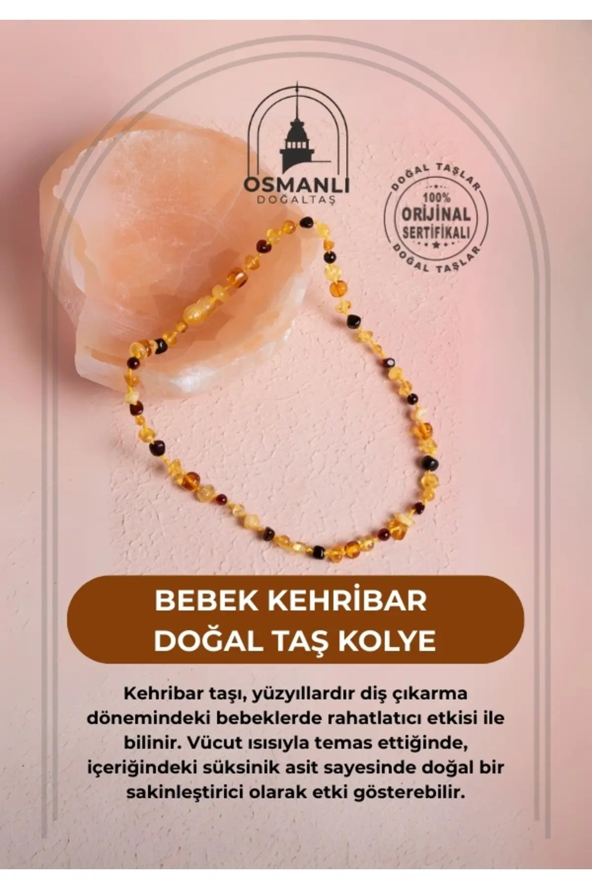 Sertifikalı Bebek Kehribar Doğal Taş Kolye