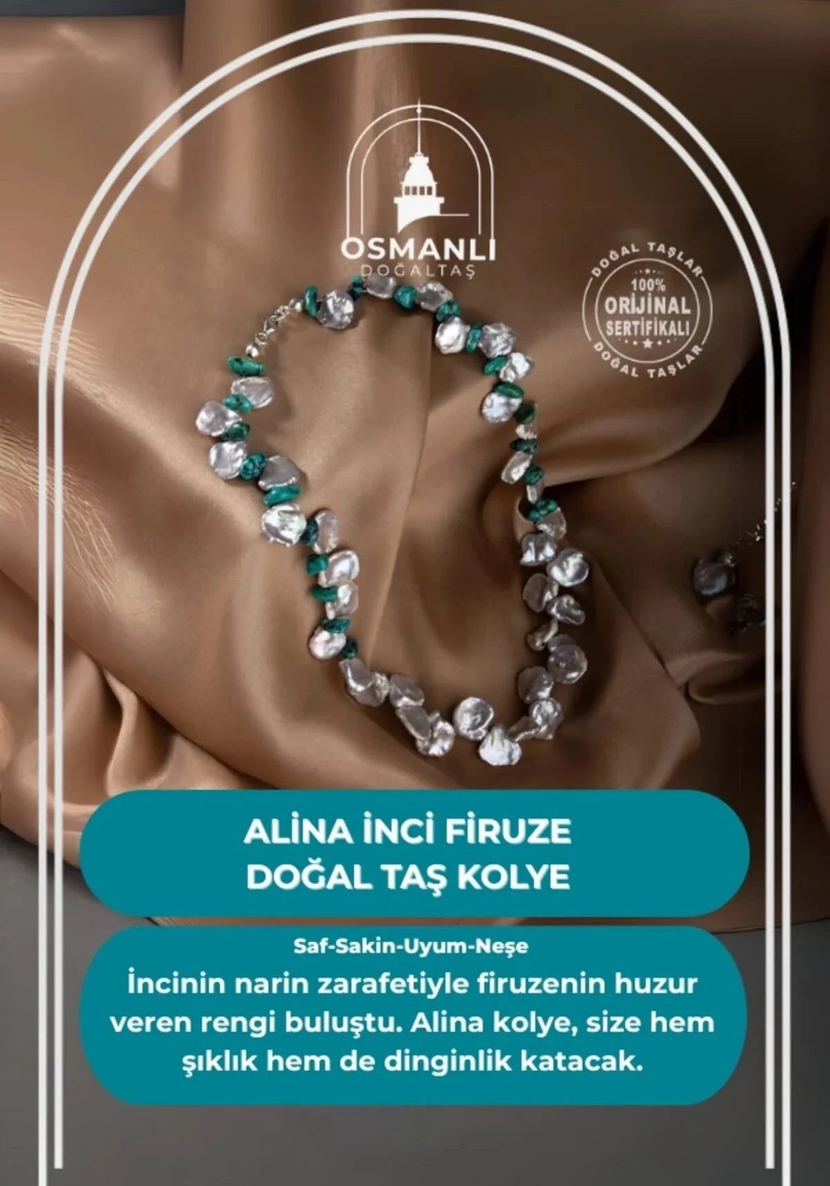 Alina, İnci Firuze Doğal Taş Kolye