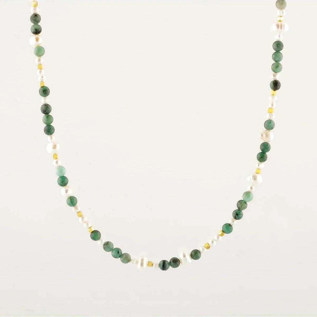 İnci-Zümrüt Doğal Taş Altın Kaplama Kapama Kolye