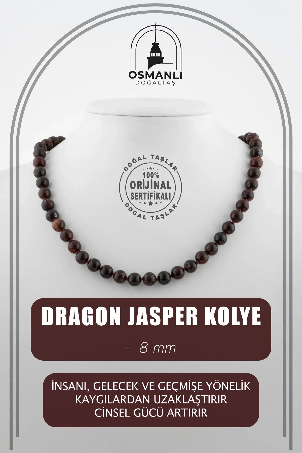Dragon Jasper 8 mm Düğümlü Doğal Taş Kolye