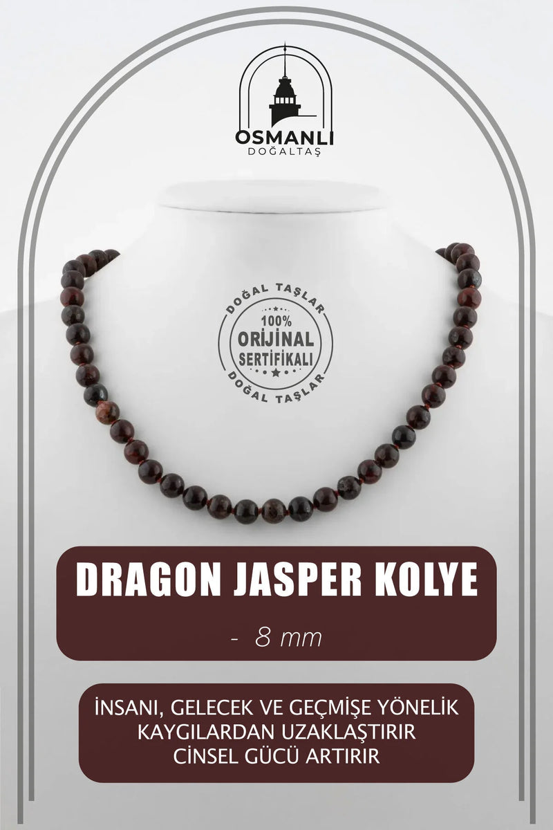 Dragon Jasper 8 mm Düğümlü Doğal Taş Kolye