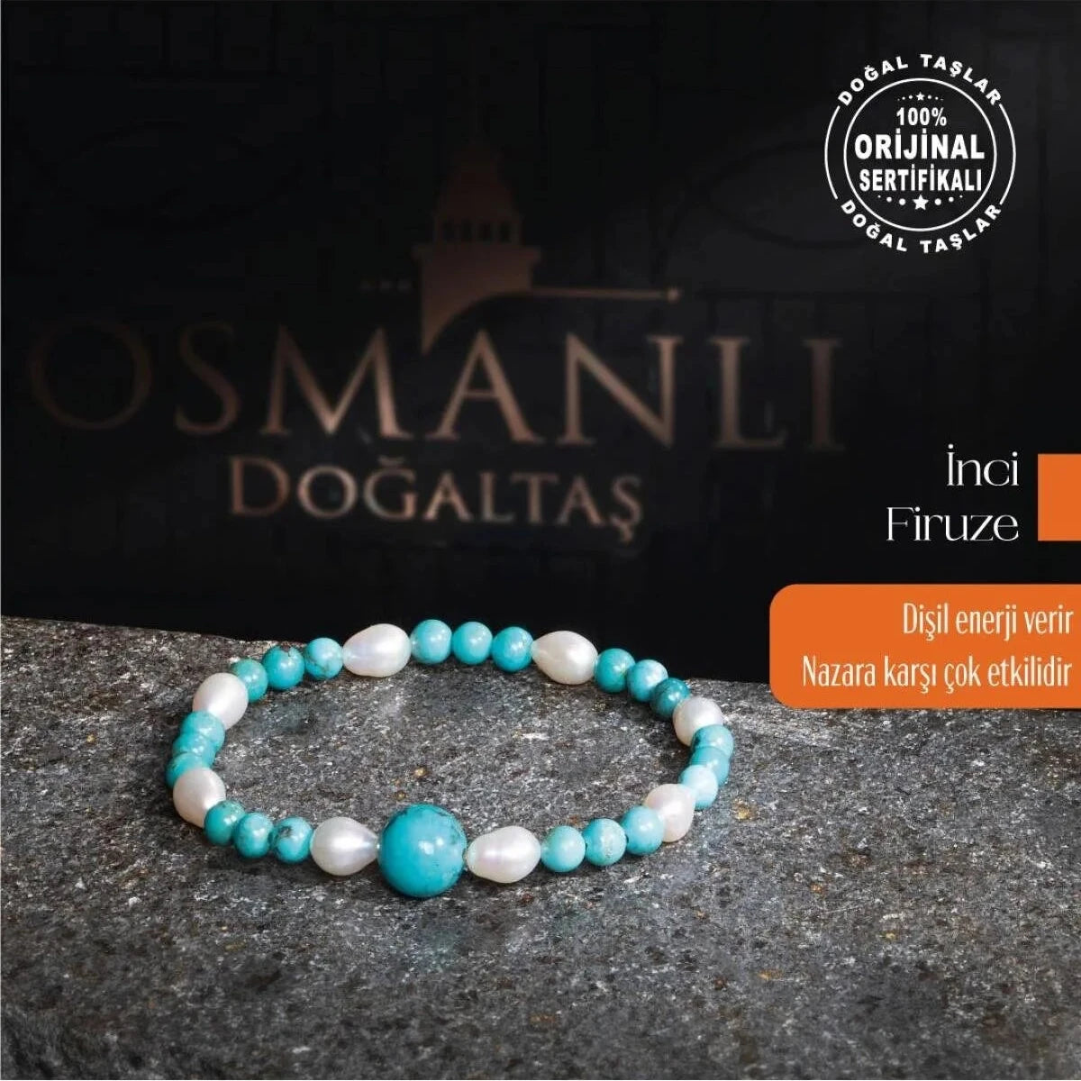 Sertifikalı Osmanlı İnci ve Firuze Doğal Taş Bileklik – Dişil Enerji