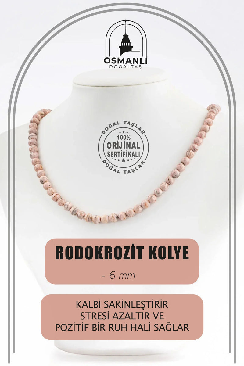 Rodokrozit 6 mm Dizi Doğal Taş Kolye