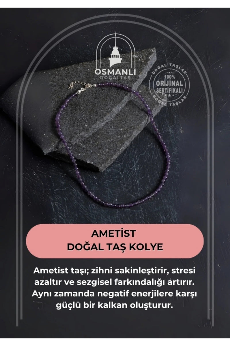 Sertifikalı Ametist  Doğal Taş Kolye