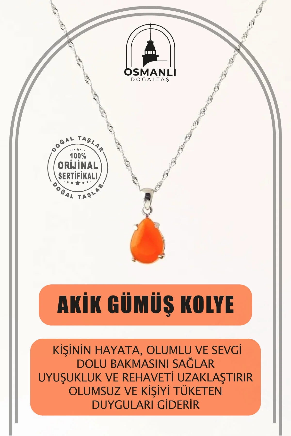 Akik Doğal Taş Kolye, Gümüş Zincir
