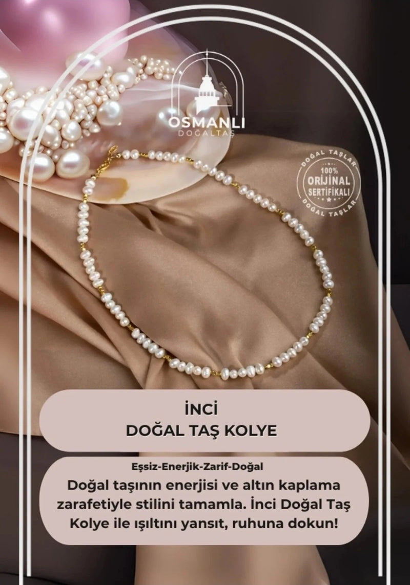 İnci Doğal Taş Altın Kaplama Kapama Kolye