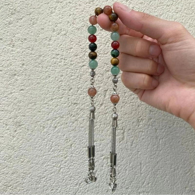 İkizler Burcu Zaza Tesbih Anyolit, Güneş Taşı, Kaplan Gözü, Kırmızı Akik, Yeşil Aventurin