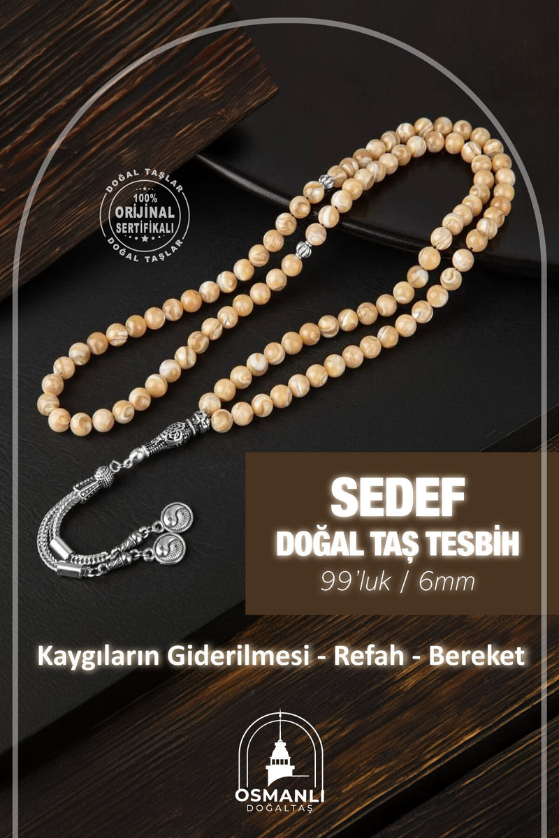 Sedef Doğal Taş Tesbih 99luk - 6mm