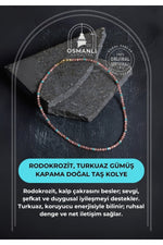 Sertifikalı Rodokrozit, Turkuaz Gümüş Kapama Doğal Taş Kolye
