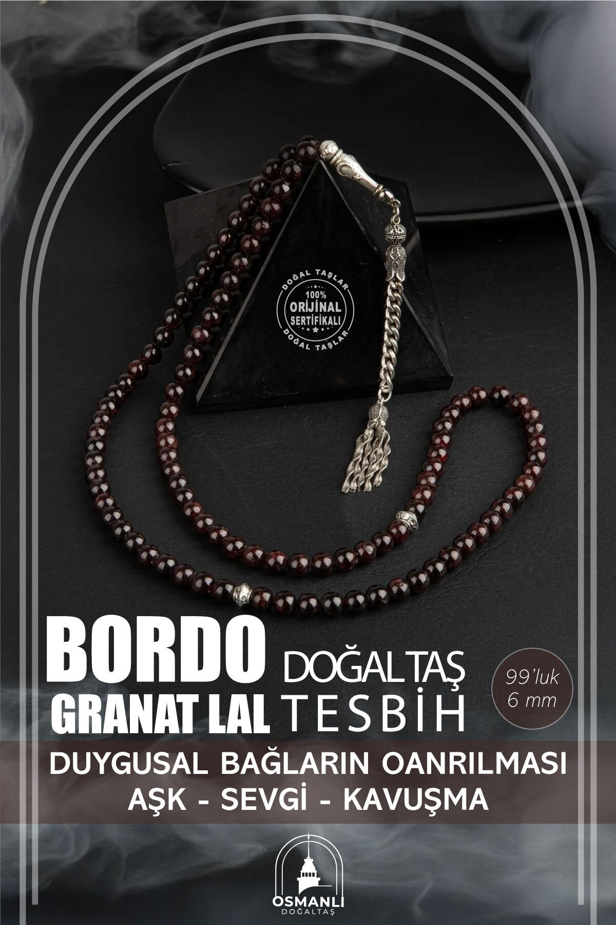 Bordo Granat Lal Doğal Taş Tesbih 99luk - 6mm